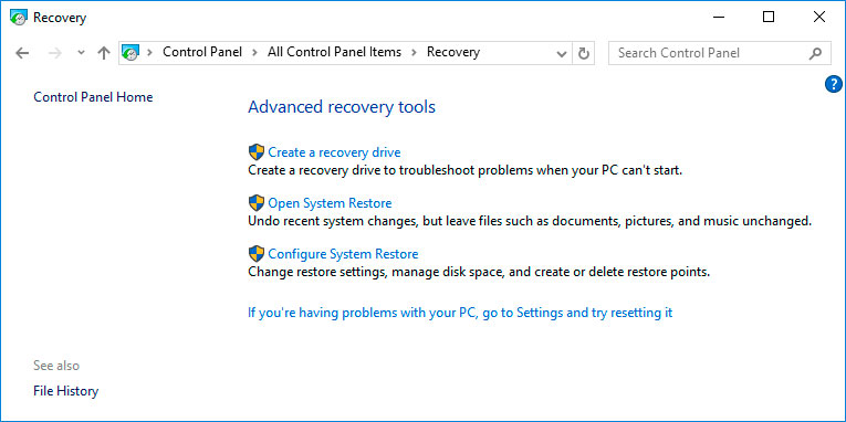 System recovery from an image if Windows boots