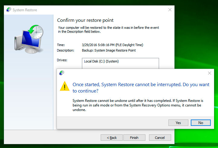 Restore Windows from a restore point