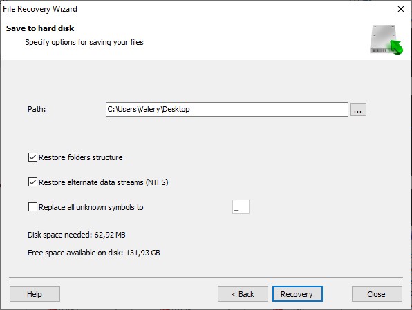 Saving recovered files with Hetman Partition Recovery