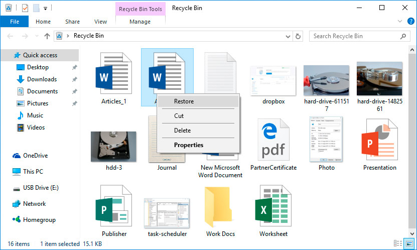 Restore files from the Recycle Bin Windows Server 2012