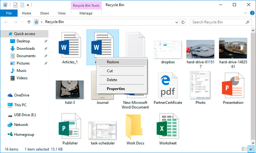 Restore files from the Recycle Bin Windows 8, 8.1